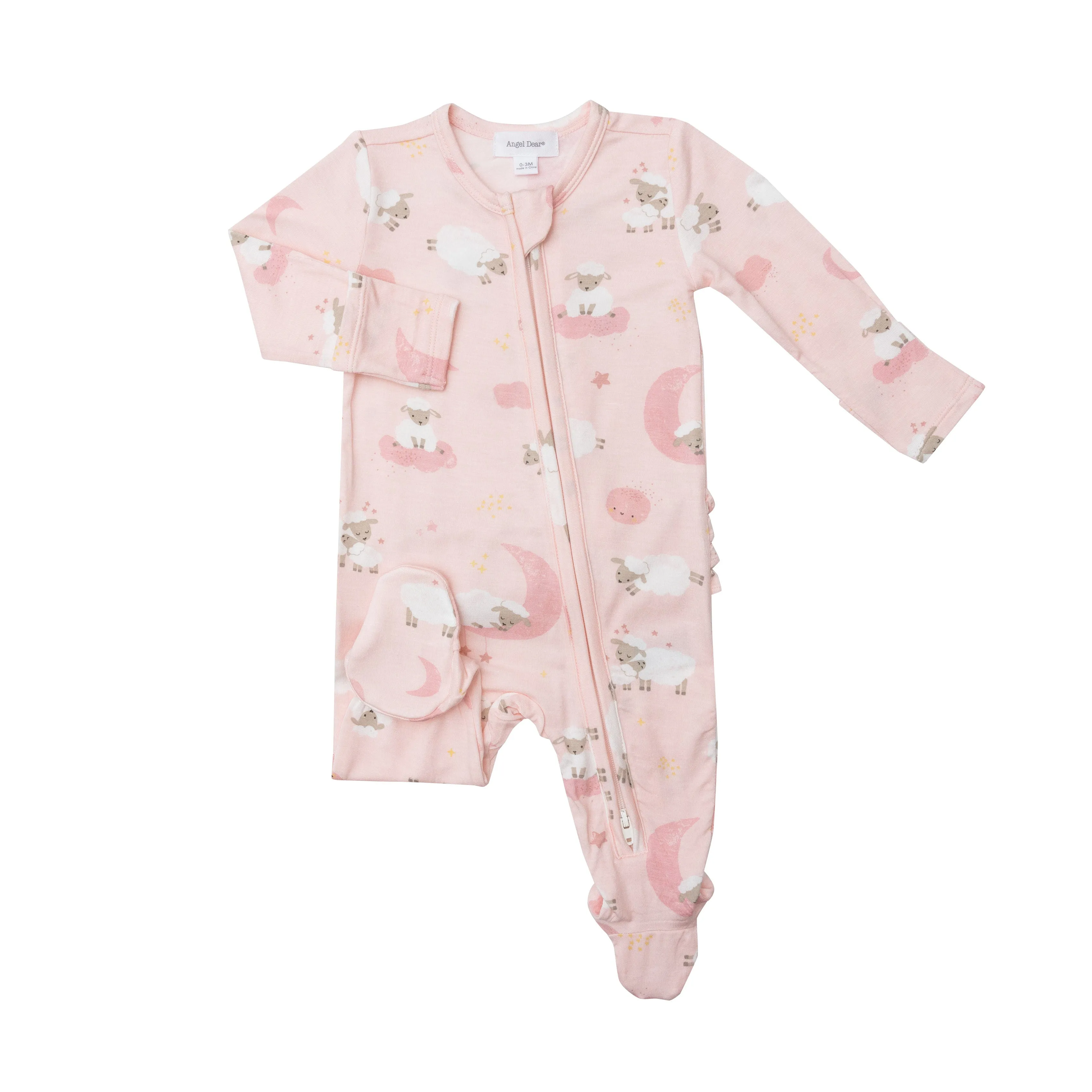 Angel Dear Baby Sheep Pink Ruffle Footie with Zipper