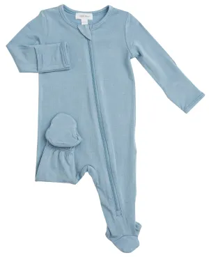 Angel Dear Basic Blue Solid Bamboo Footie with Zipper