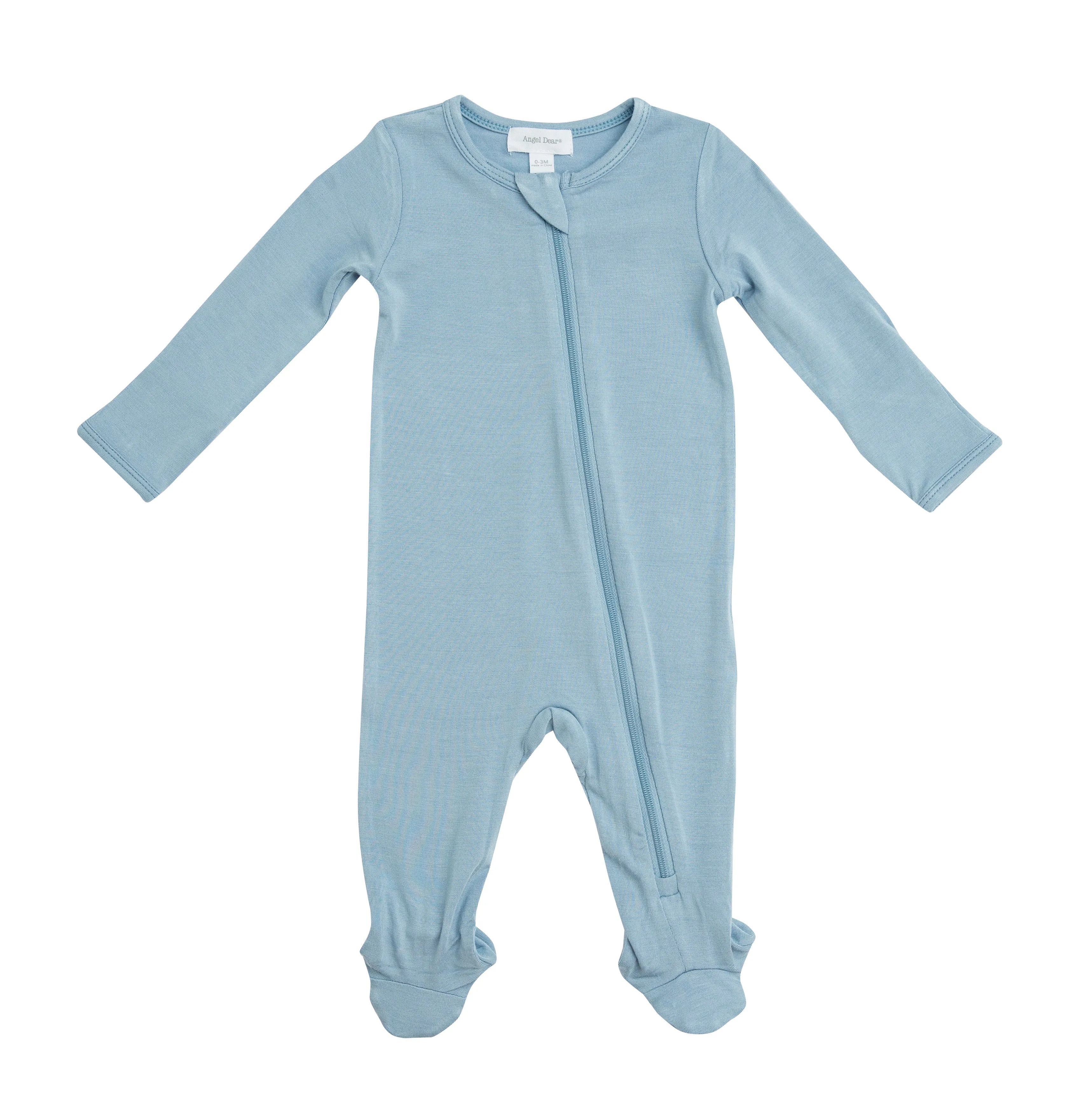 Angel Dear Basic Blue Solid Bamboo Footie with Zipper