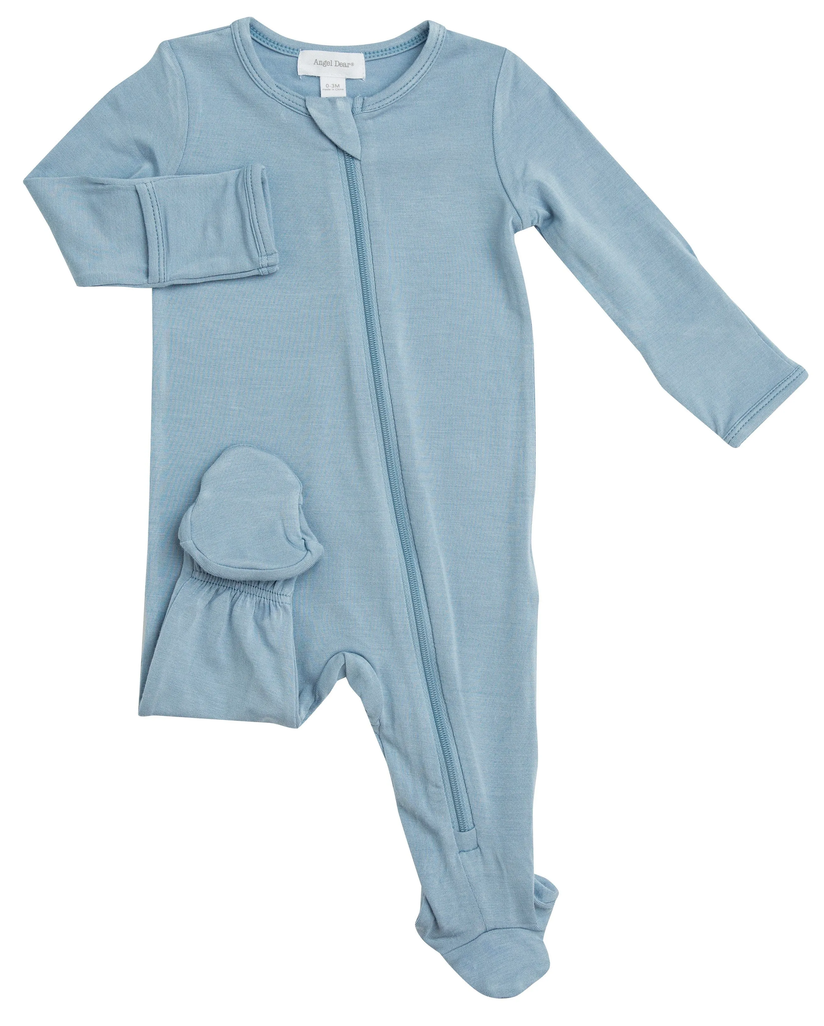 Angel Dear Basic Blue Solid Bamboo Footie with Zipper