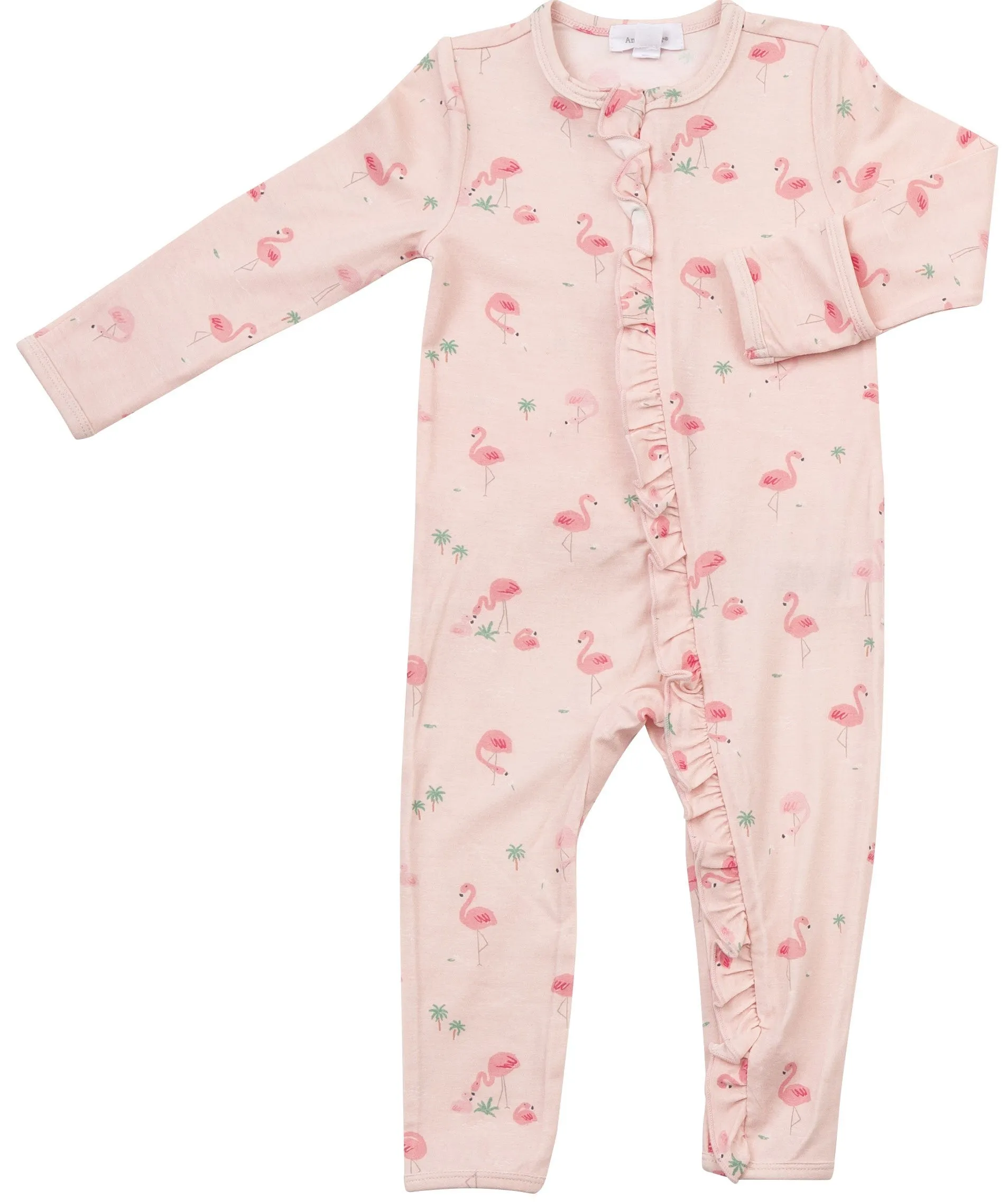 Angel Dear Flamingos Ruffle Front Bamboo Romper