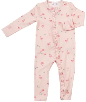 Angel Dear Flamingos Ruffle Front Bamboo Romper
