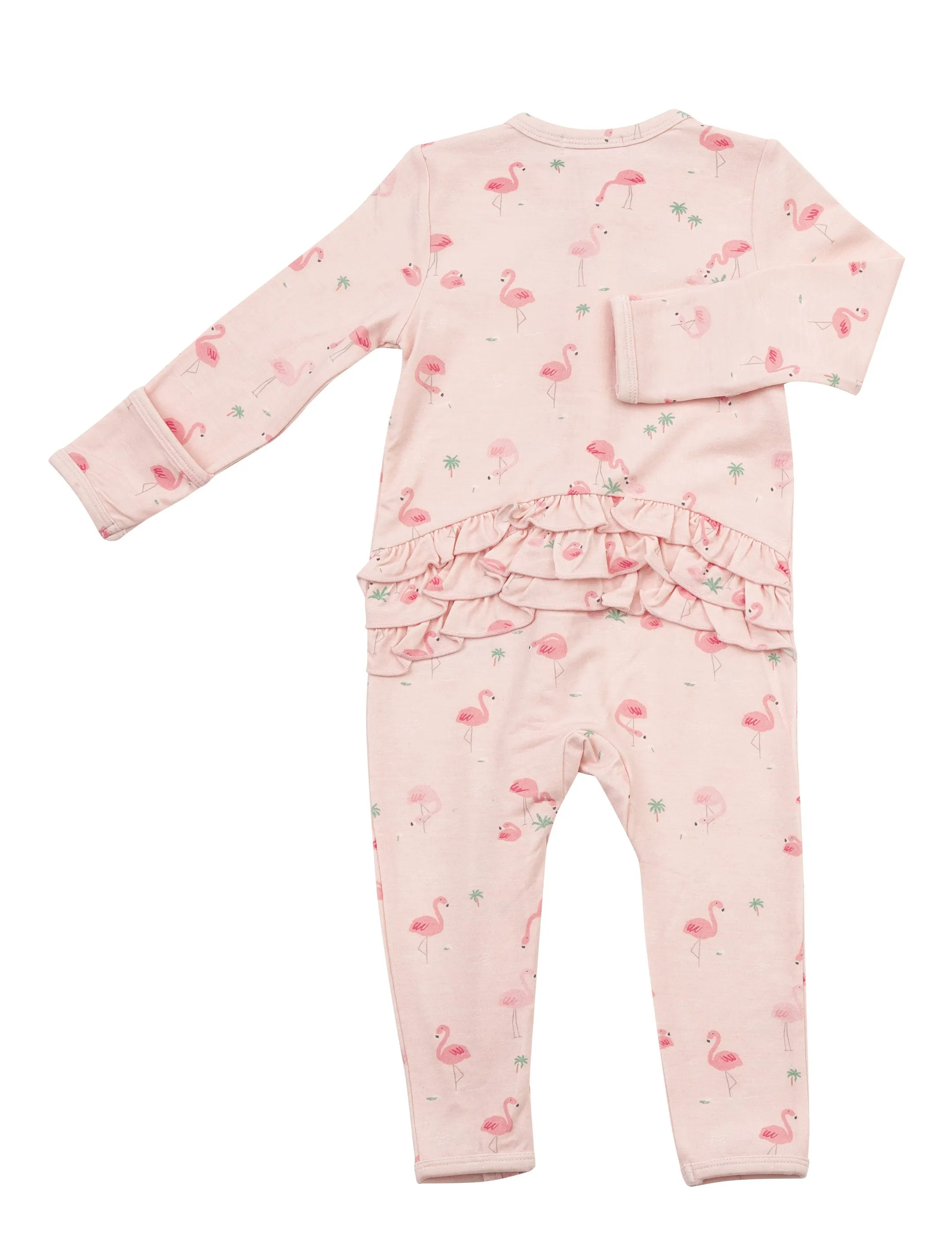 Angel Dear Flamingos Ruffle Front Bamboo Romper