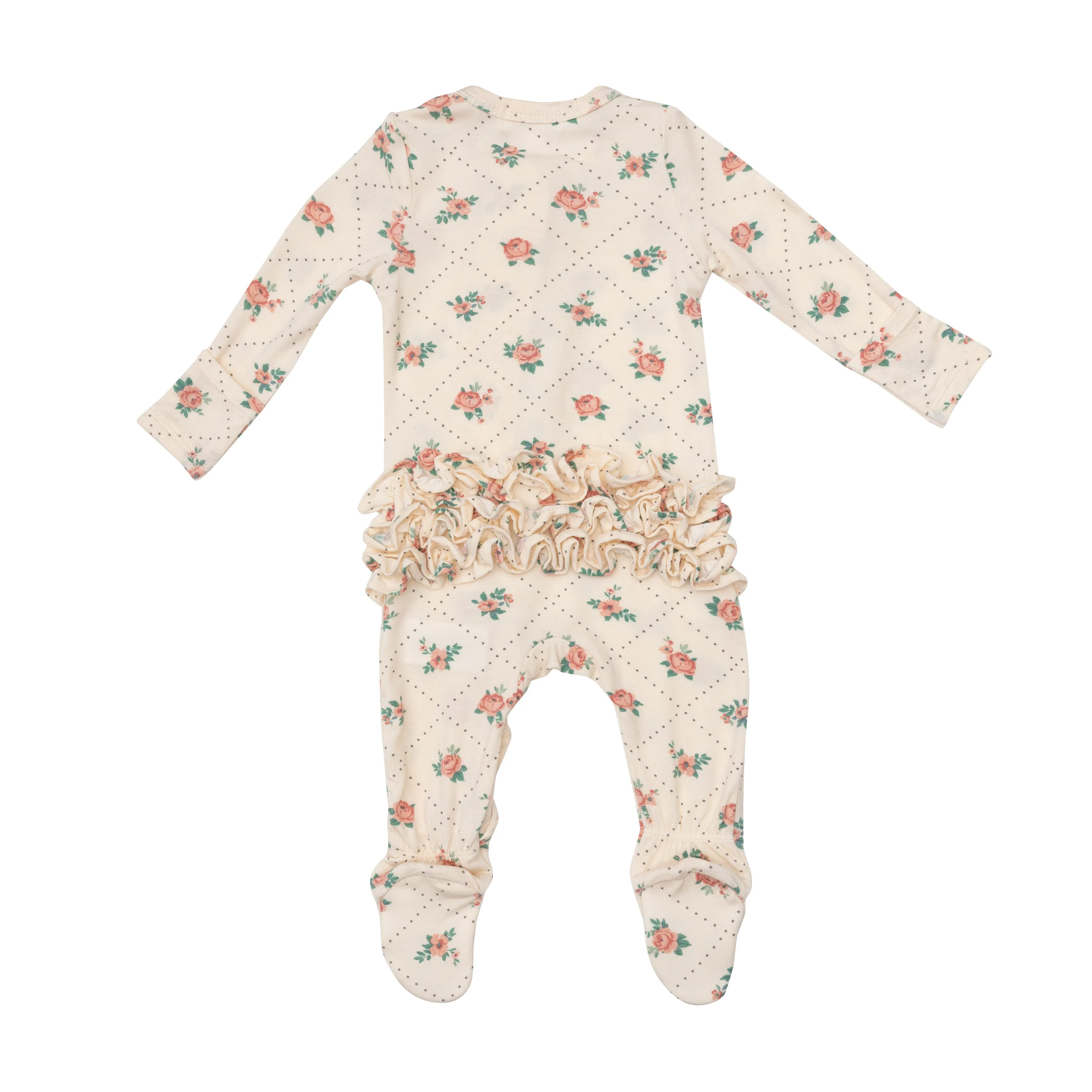 Angel Dear Rose Dot Grid Ruffle Footie with Zipper
