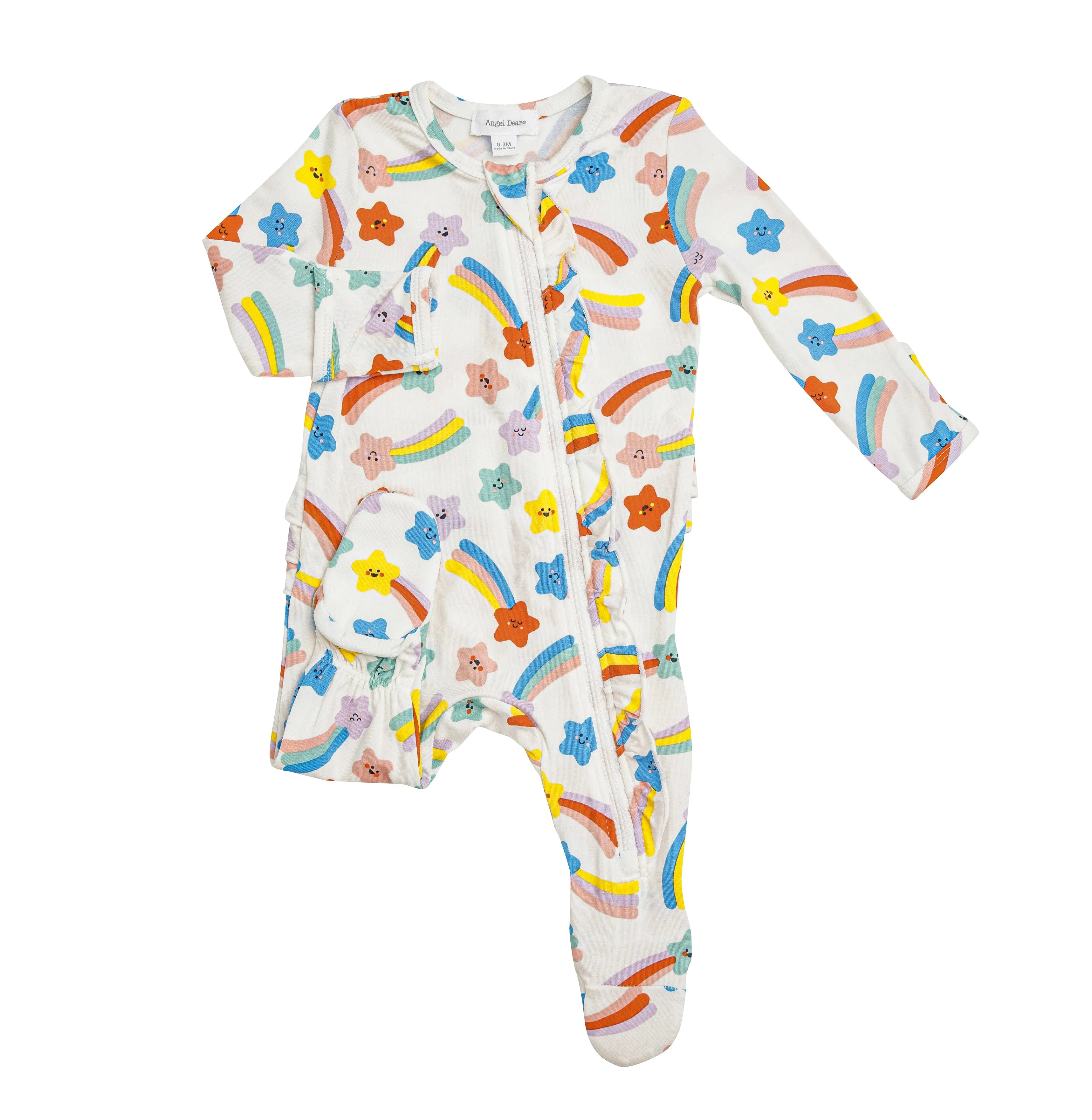 Angel Dear Shooting Stars Bamboo Ruffle Footie with Zipper