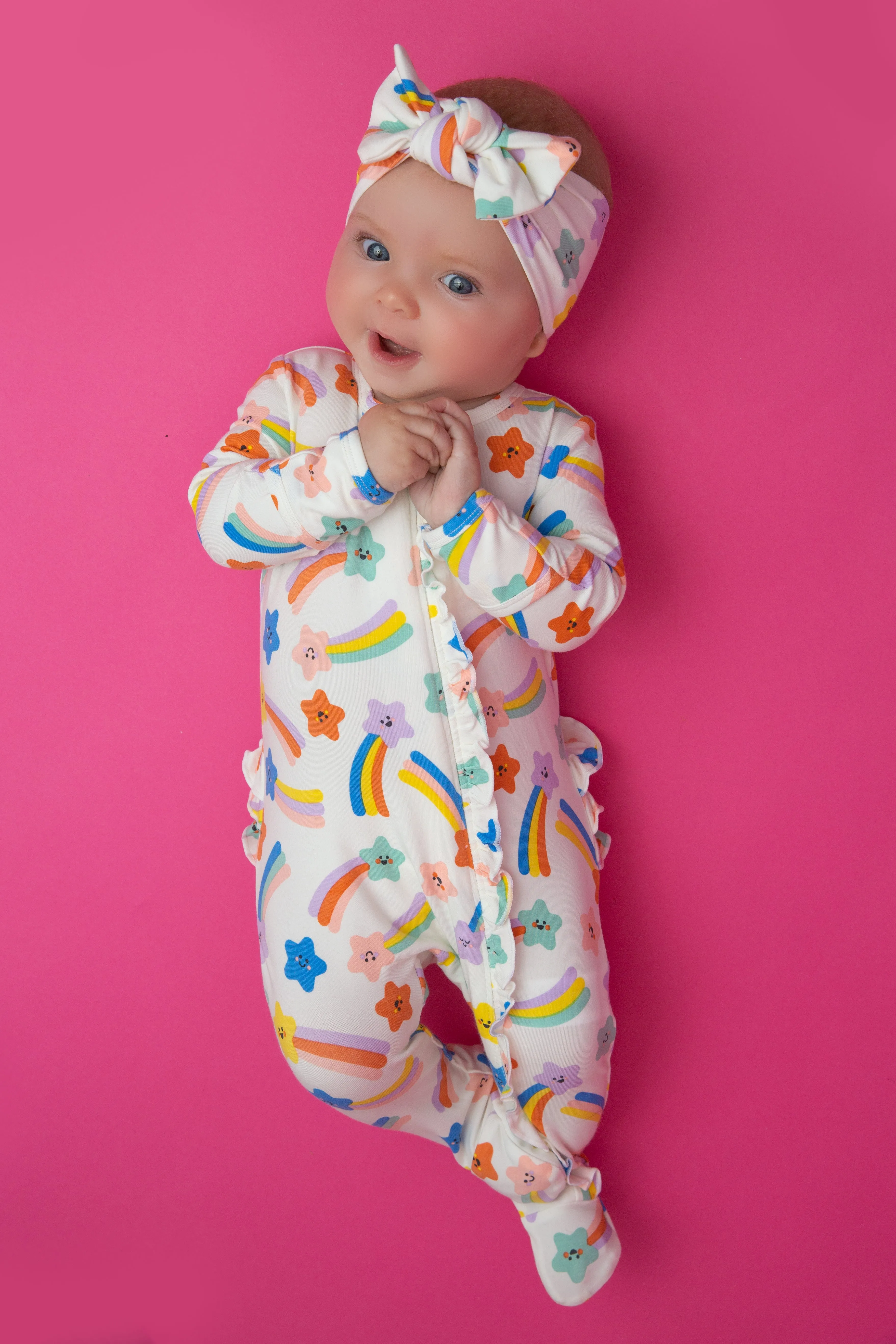 Angel Dear Shooting Stars Bamboo Ruffle Footie with Zipper