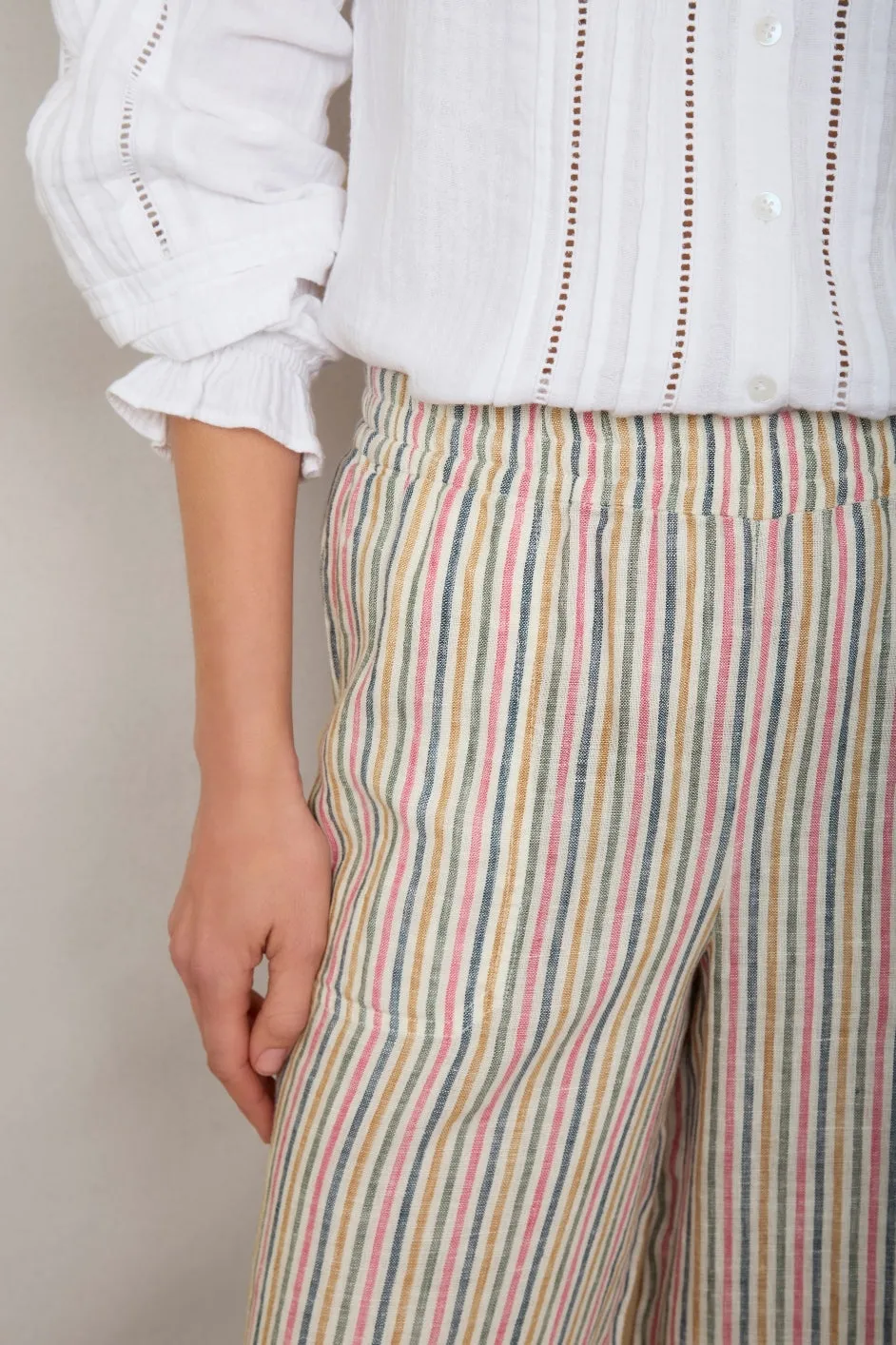 Angeline Linen Cropped Trouser - Candy Stripe