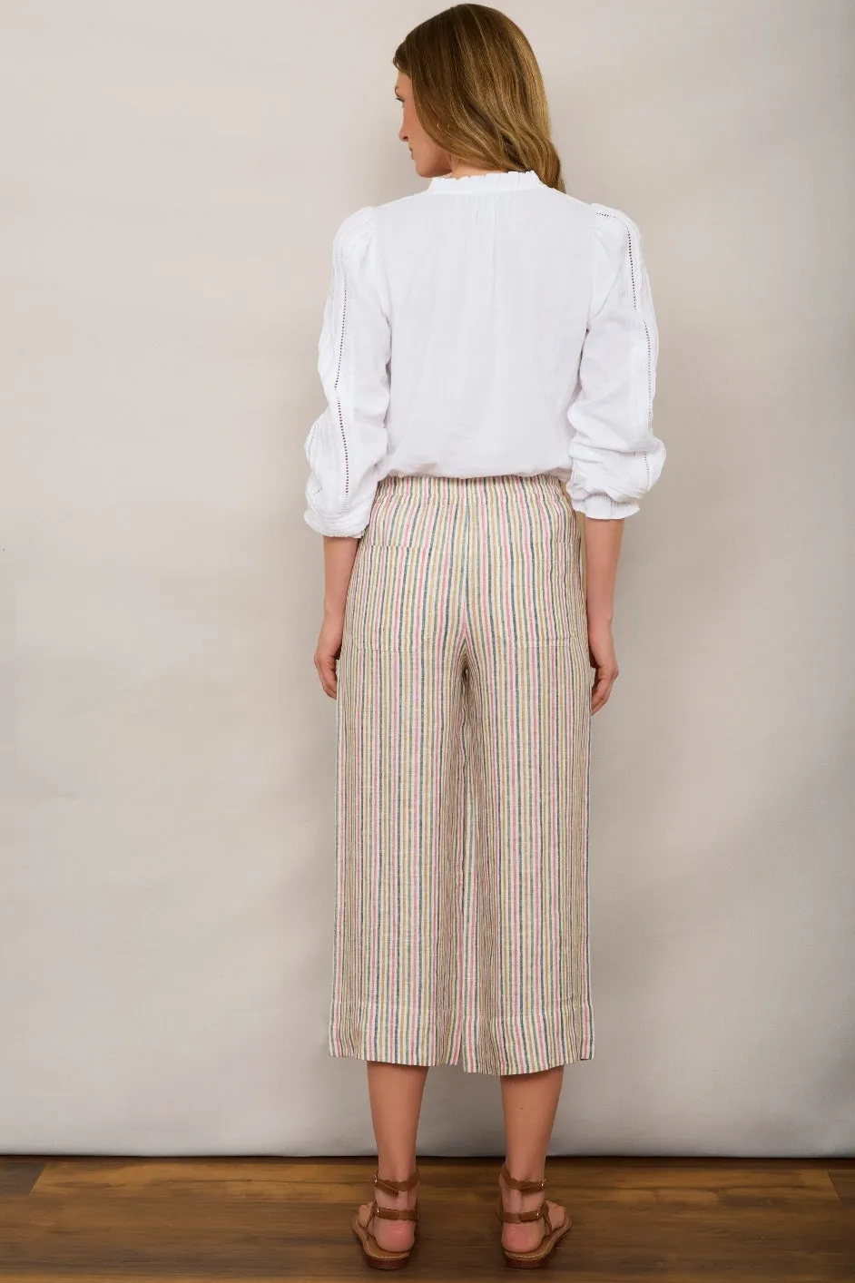 Angeline Linen Cropped Trouser - Candy Stripe