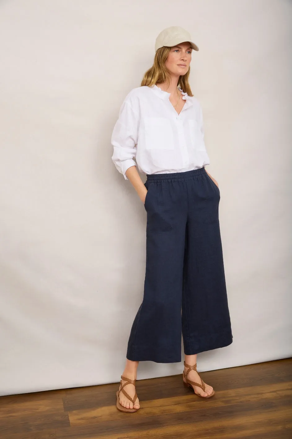 Angeline Linen Cropped Trouser - Midnight
