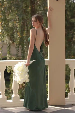 ANITA Strappy Backless Midi Dress (Dark Emerald Silk Crepe)