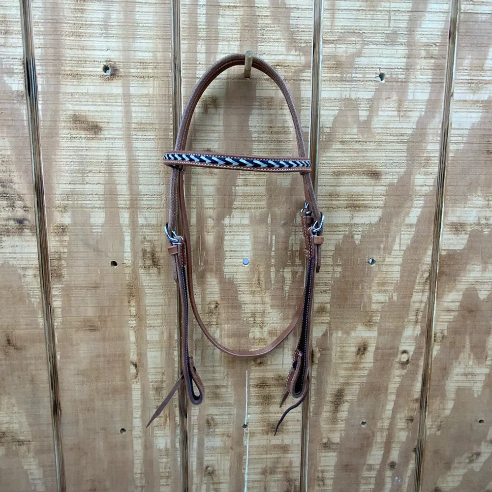 Argentina Cow Leather Browband Headstall with Black Rawhide Accents