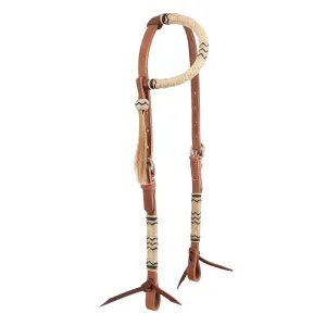Argentina Cow Leather One Ear Headstall with Black and White Rawhide Accents