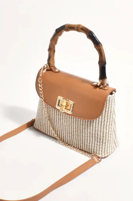 ARIANNA CANE HANDLE EVENT BAG (CAMEL/NATURAL)