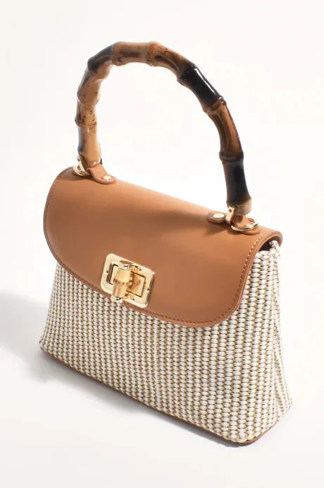 ARIANNA CANE HANDLE EVENT BAG (CAMEL/NATURAL)