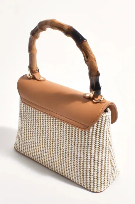 ARIANNA CANE HANDLE EVENT BAG (CAMEL/NATURAL)