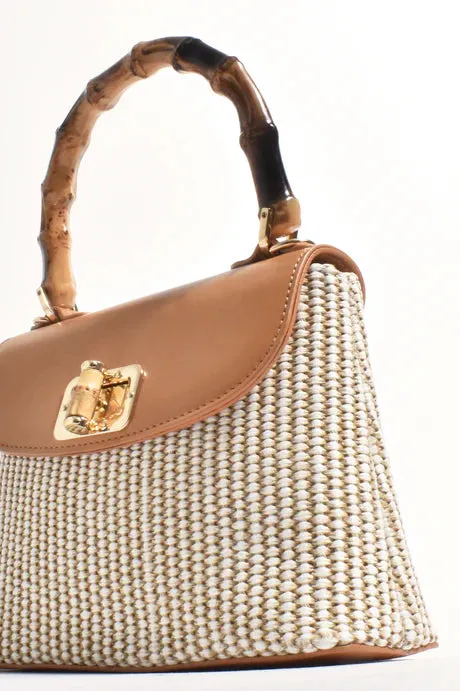 ARIANNA CANE HANDLE EVENT BAG (CAMEL/NATURAL)