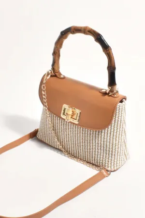 ARIANNA CANE HANDLE EVENT BAG (CAMEL/NATURAL)