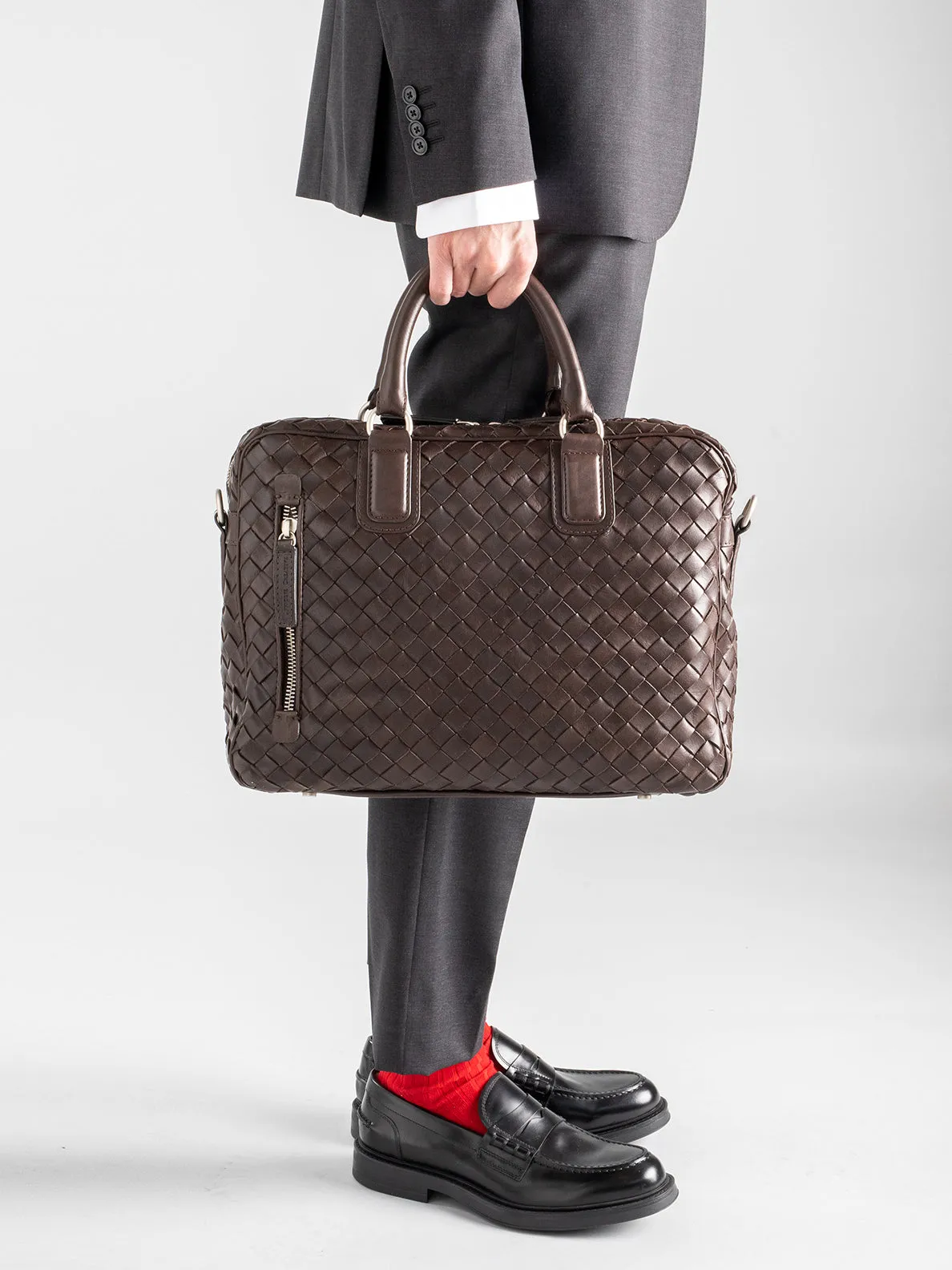 ARMOR 011 - Brown Woven Woven Leather Bag