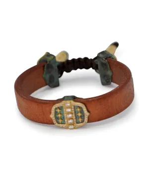 ARTIFACT BROWN LEATHER BRACELET IN TEAL PATINA