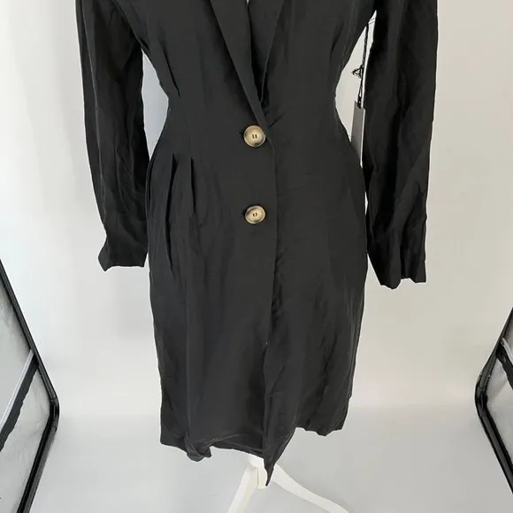 ASTR The Label Reede Black Linen Blend Long Sleeve Two Button Jacket X-Small XS