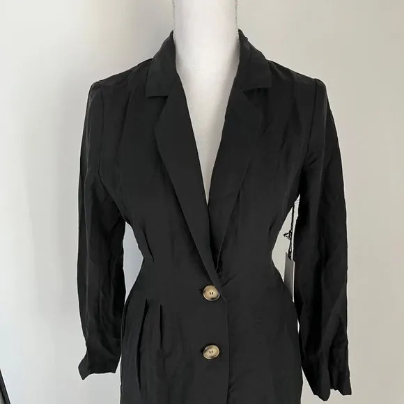 ASTR The Label Reede Black Linen Blend Long Sleeve Two Button Jacket X-Small XS