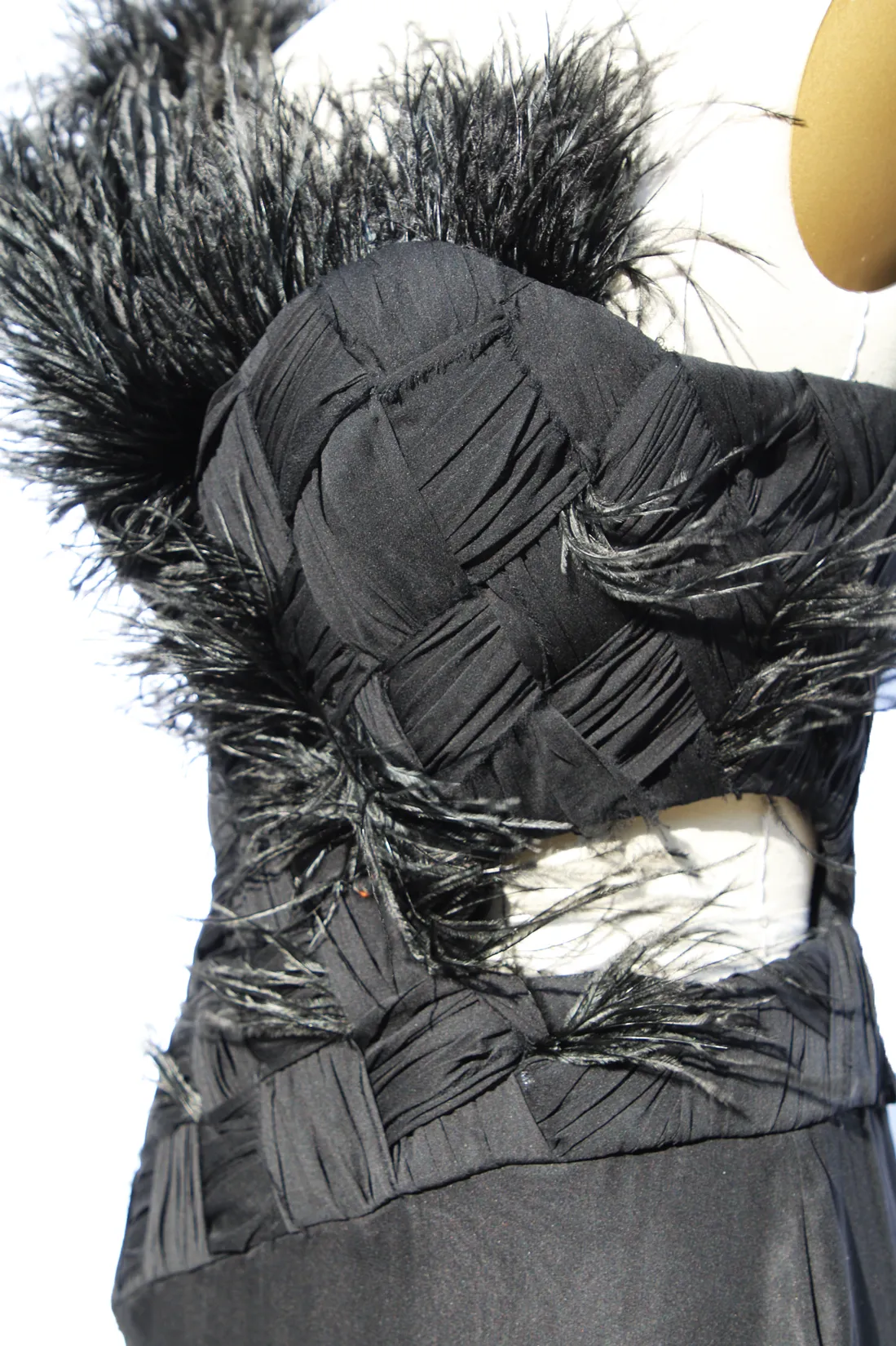 Asymmetrical Feather Silk Chiffon Gown