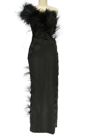 Asymmetrical Feather Silk Chiffon Gown