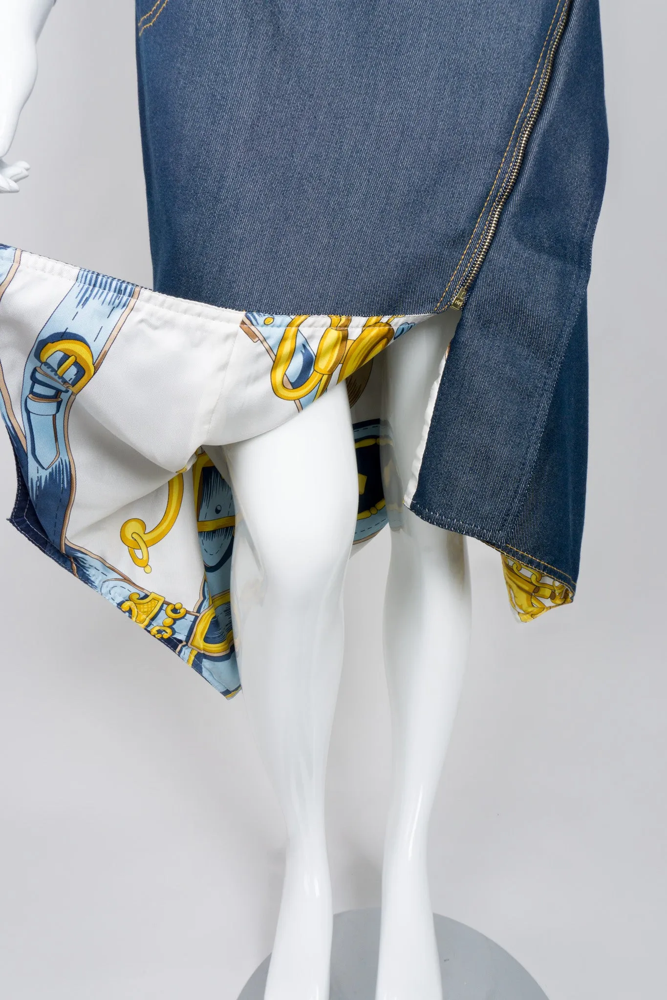 Asymmetrical Silk Denim Halter Dress
