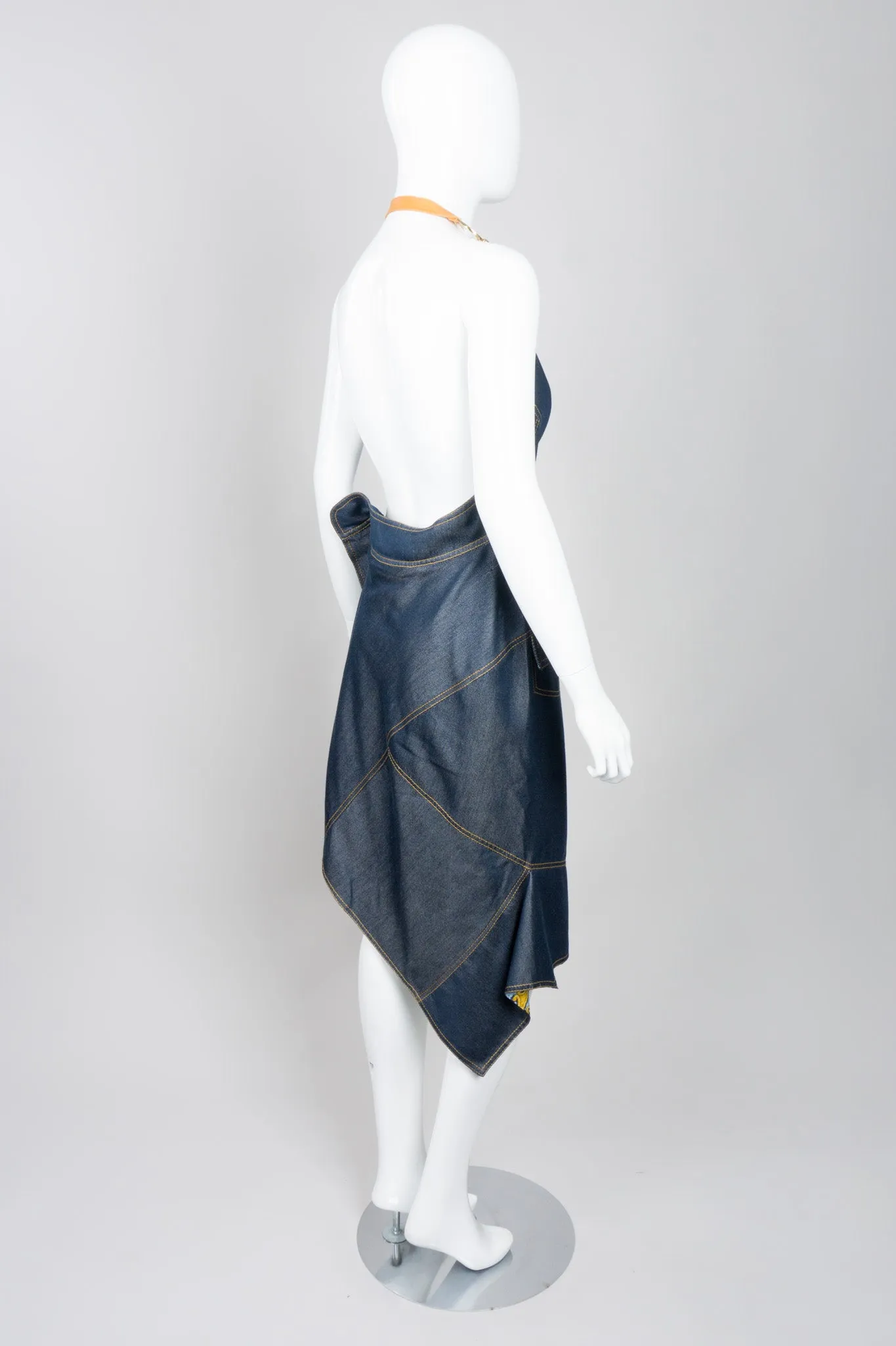 Asymmetrical Silk Denim Halter Dress