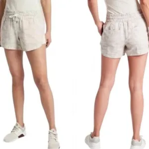 Athleta Cabo Tide Linen Shorts Neutral Camo Mid-rise Pull-on Drawstring NWT 16