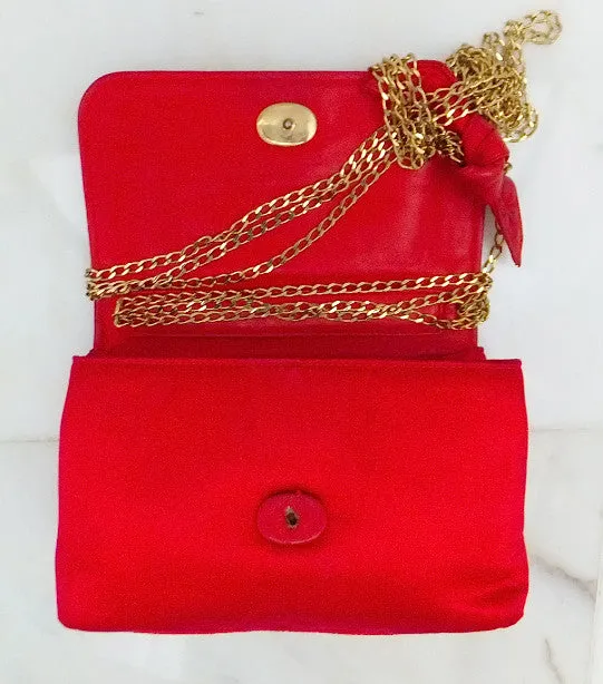 Authentic Chanel Vintage Mini Red Silk Flapover