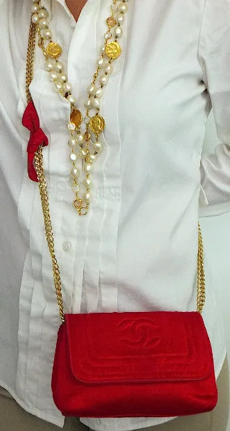 Authentic Chanel Vintage Mini Red Silk Flapover