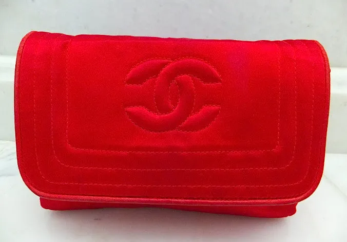 Authentic Chanel Vintage Mini Red Silk Flapover