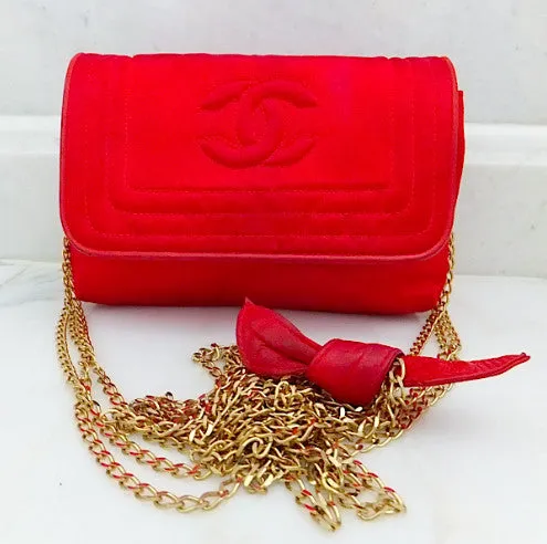 Authentic Chanel Vintage Mini Red Silk Flapover