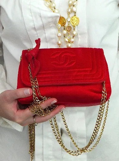 Authentic Chanel Vintage Mini Red Silk Flapover