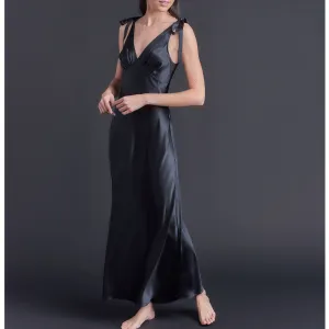 Ava Silk Charmeuse Slip Dress in Black