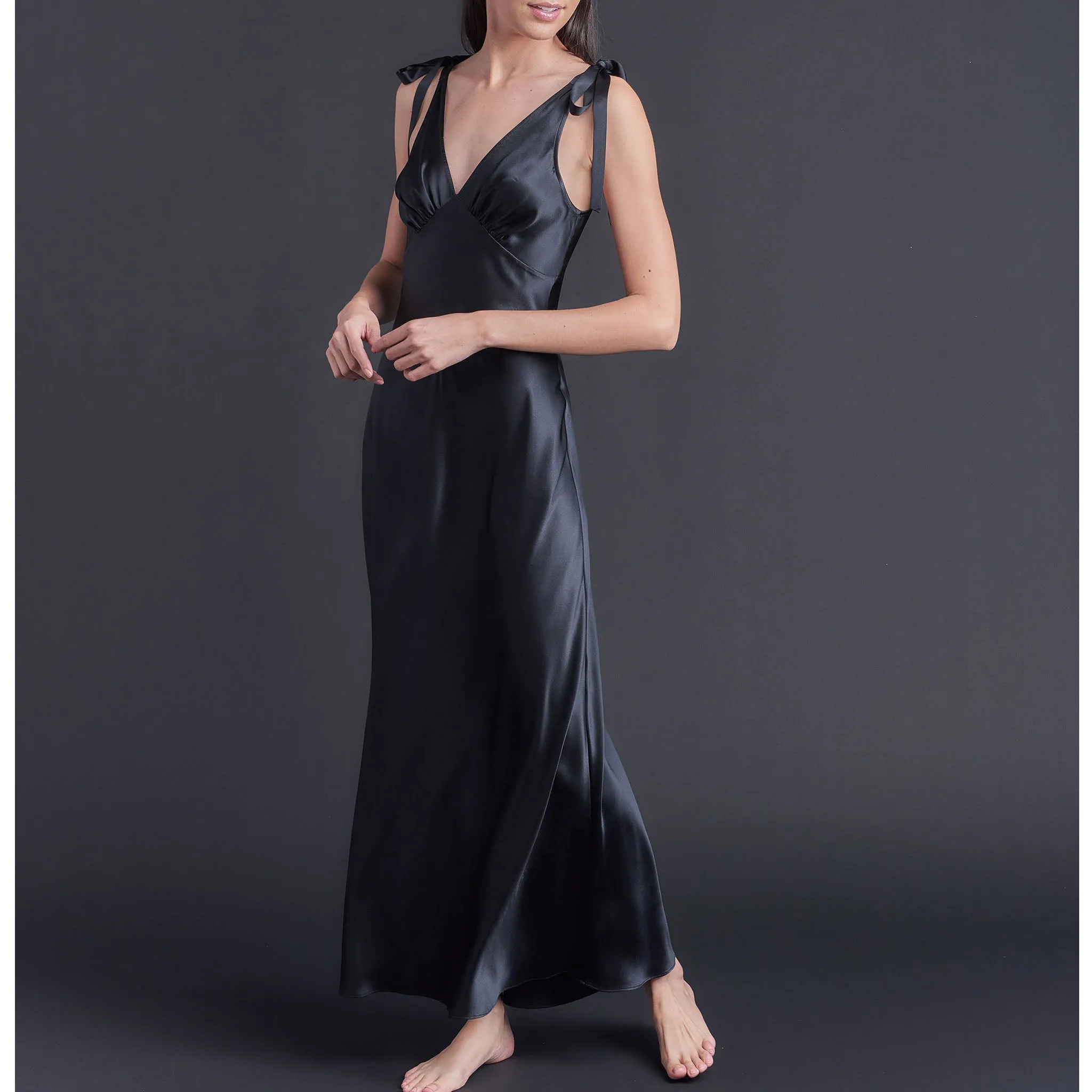 Ava Silk Charmeuse Slip Dress in Black