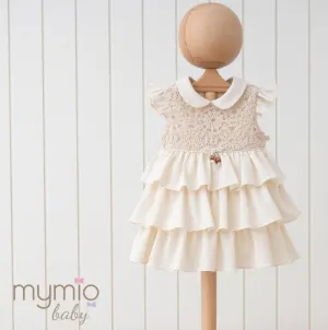 Baby Girls Linen Look Crochet Frilled Dress