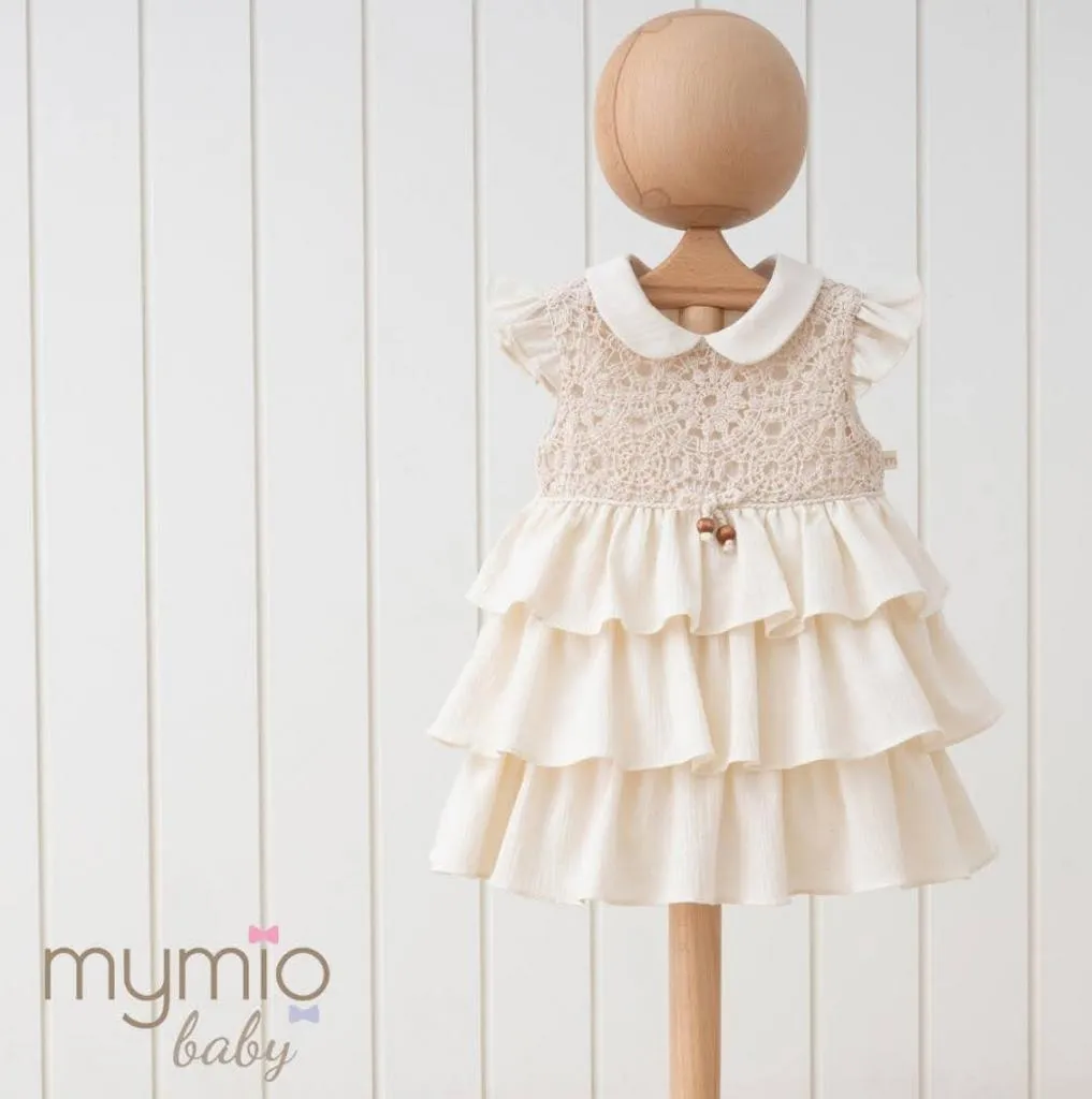 Baby Girls Linen Look Crochet Frilled Dress