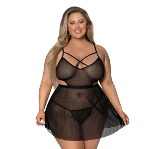 BABYDOLL &amp; CROTCHLESS PANTY SET PLUS SIZE 1-3X GIRL NEXT DOOR IN BLACK