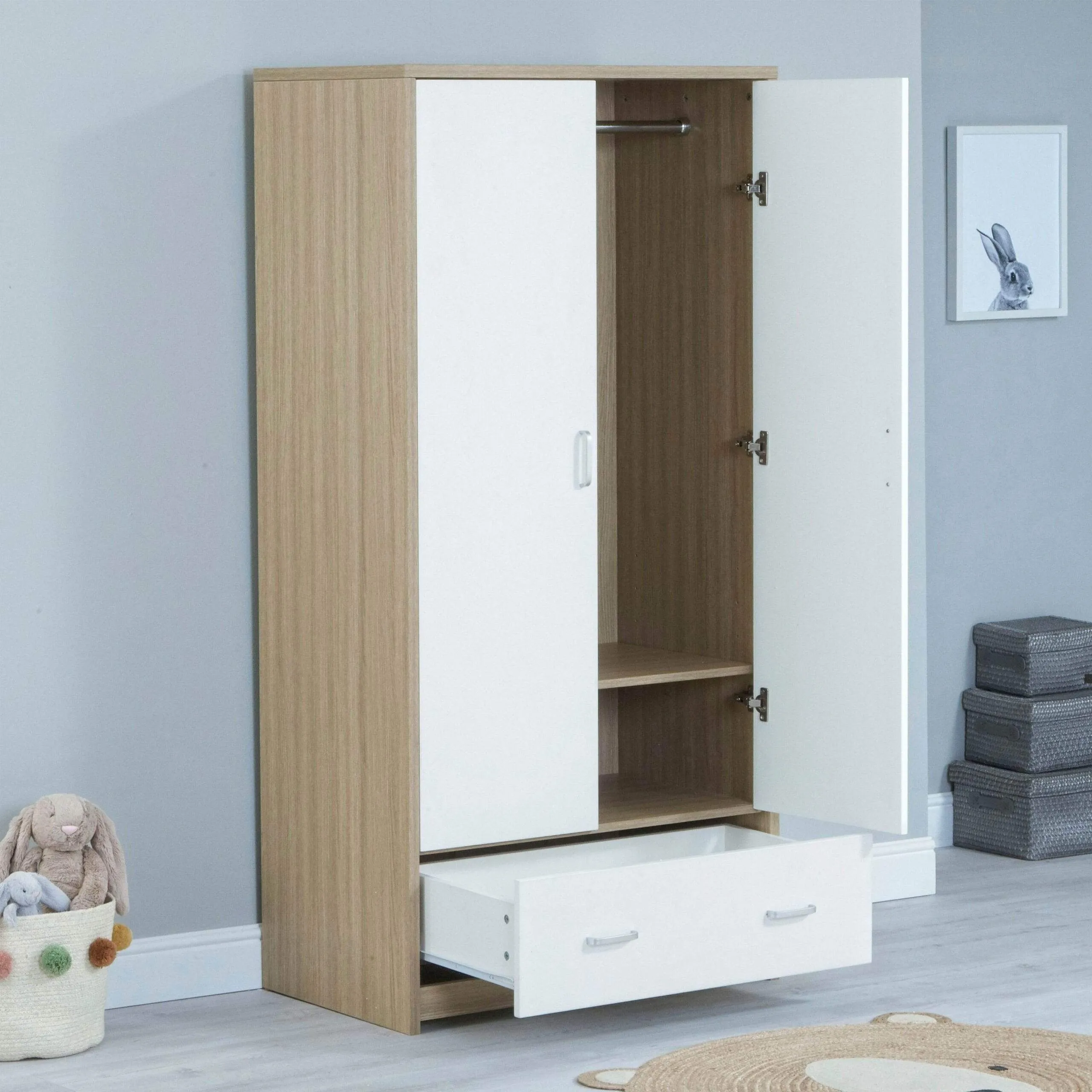 Babymore Luno / Veni Wardrobe - White Oak