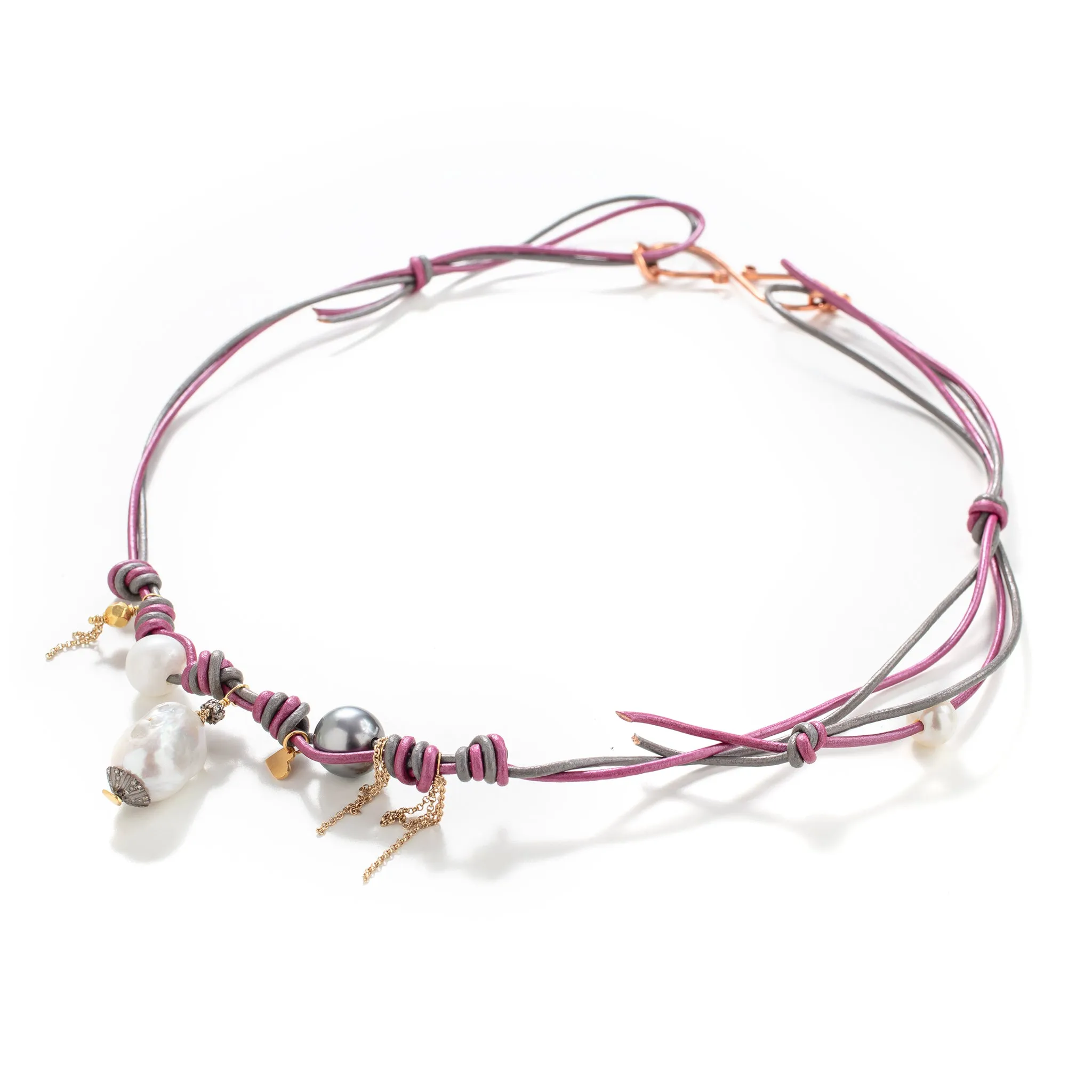Barbie Rockstar Diamond Pearl, Gold Butterfly, Moon, and Chain Leather Necklace