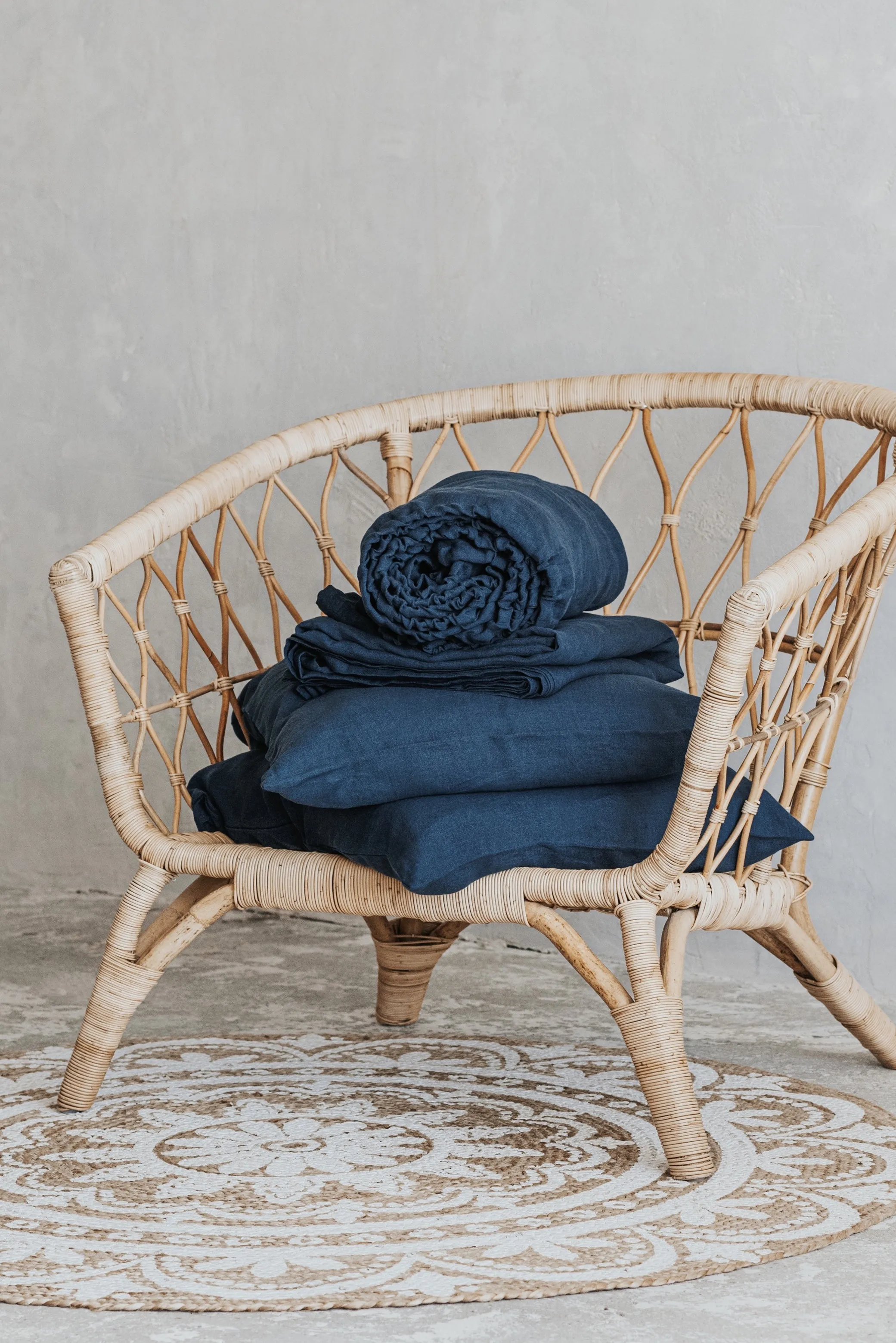 Basic Fitted Sheet, Flat Sheet and 2 Pillowcases Set - Dark Blue