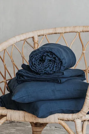 Basic Fitted Sheet, Flat Sheet and 2 Pillowcases Set - Dark Blue