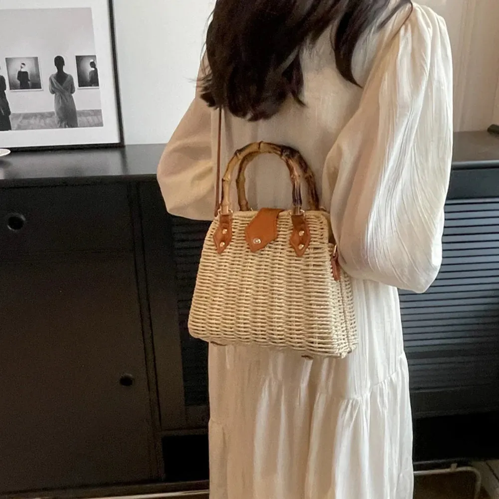 Basket 2023 for Handbags Rattan Shoulder Seamless delivery Crossbody Bag Bamboo Woven Women Bags Travel Bohemia Straw Beach Bag Summer Handle International tracking Bags