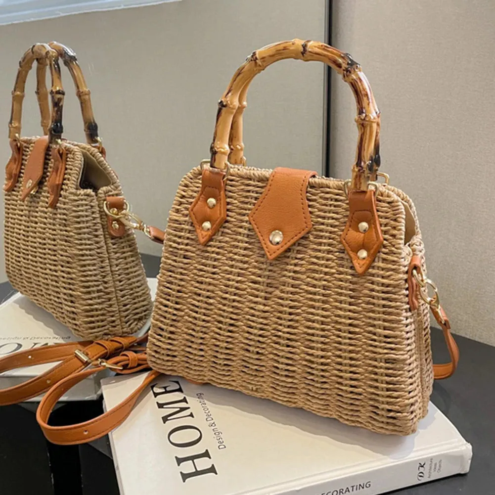 Basket 2023 for Handbags Rattan Shoulder Seamless delivery Crossbody Bag Bamboo Woven Women Bags Travel Bohemia Straw Beach Bag Summer Handle International tracking Bags