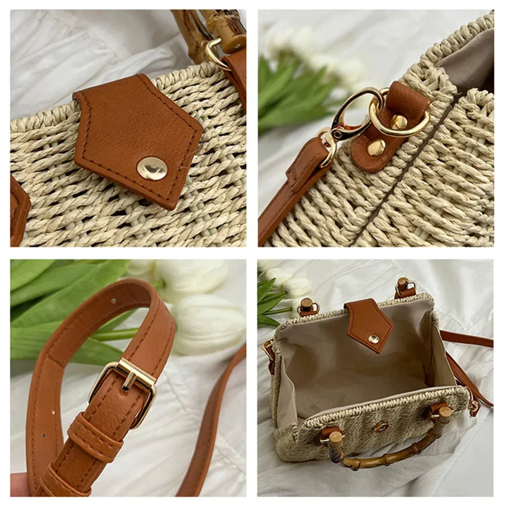 Basket 2023 for Handbags Rattan Shoulder Seamless delivery Crossbody Bag Bamboo Woven Women Bags Travel Bohemia Straw Beach Bag Summer Handle International tracking Bags
