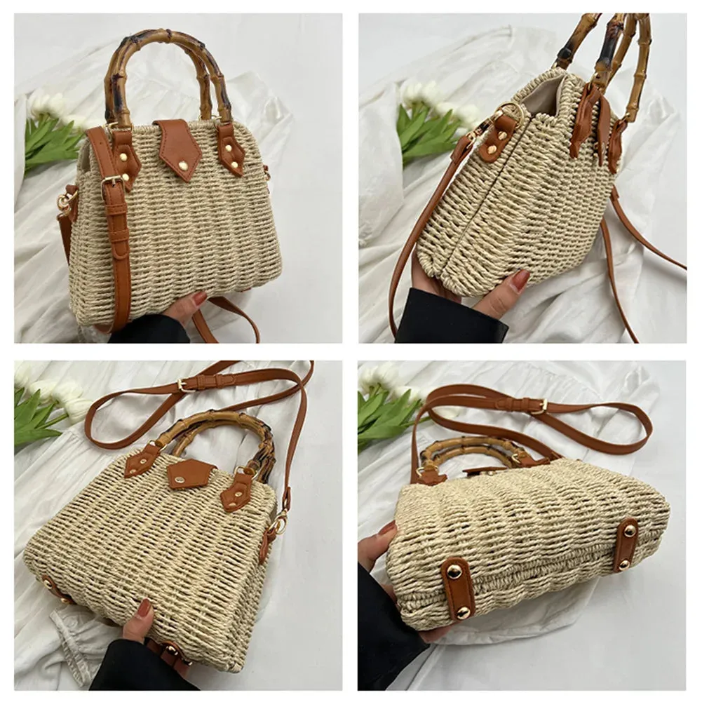 Basket 2023 for Handbags Rattan Shoulder Seamless delivery Crossbody Bag Bamboo Woven Women Bags Travel Bohemia Straw Beach Bag Summer Handle International tracking Bags