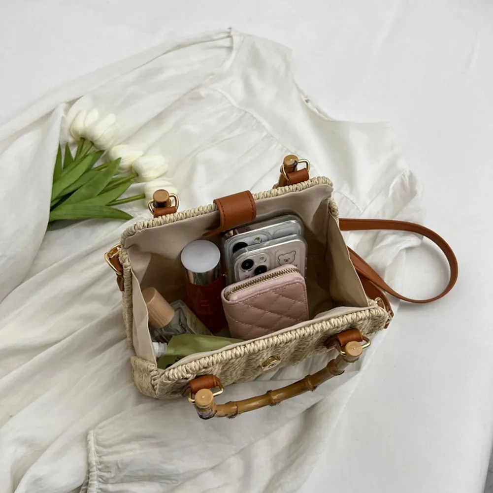 Basket 2023 for Handbags Rattan Shoulder Seamless delivery Crossbody Bag Bamboo Woven Women Bags Travel Bohemia Straw Beach Bag Summer Handle International tracking Bags