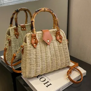 Basket 2023 for Handbags Rattan Shoulder Seamless delivery Crossbody Bag Bamboo Woven Women Bags Travel Bohemia Straw Beach Bag Summer Handle International tracking Bags